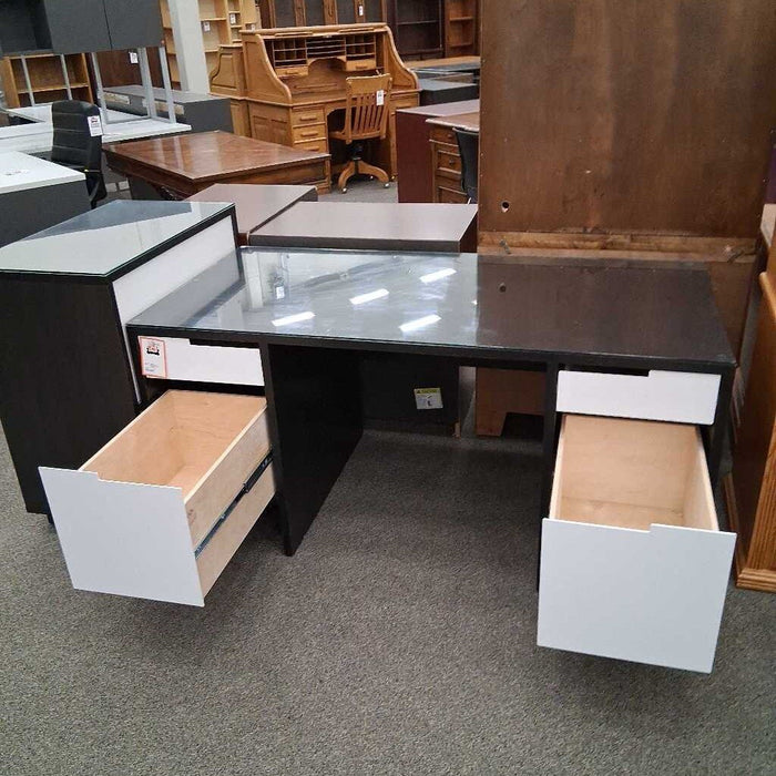 Modern Black & White Desk w/ Cabinet