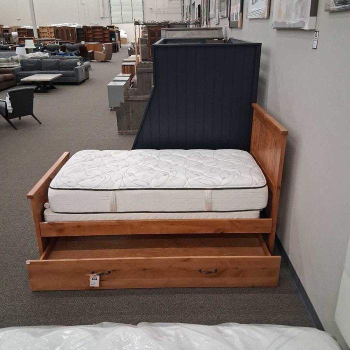 Twin Wood Bed Frame w/ Trundle & Mattress