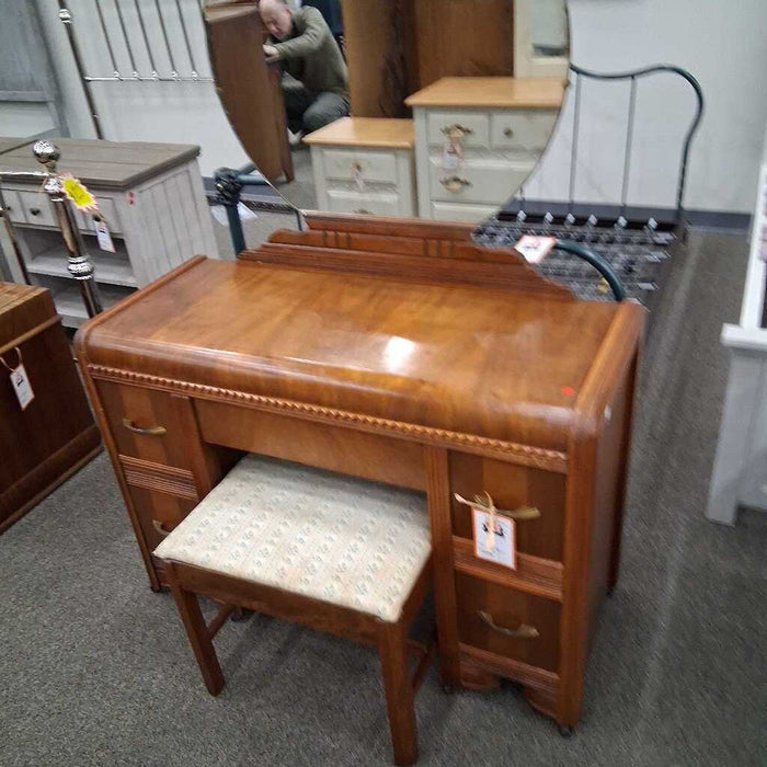 Vintage Waterfall Vanity w/ Mirror & Bench
