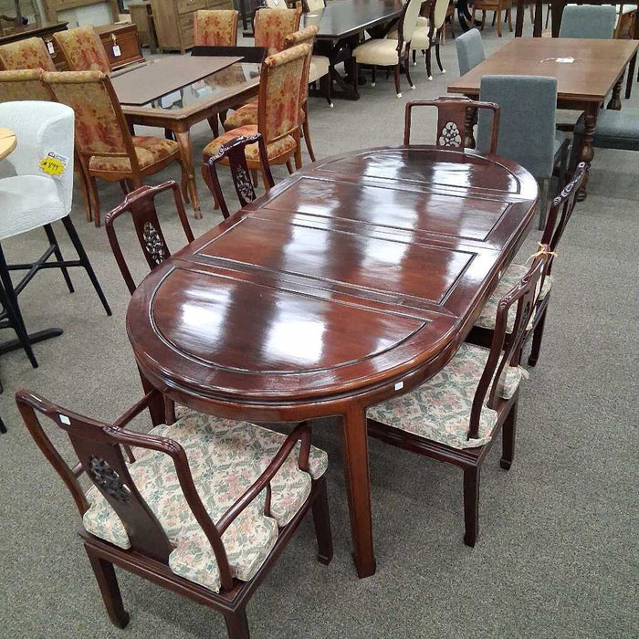 Rosewood Dining Table w/ 6 Chairs & 2 Leaves