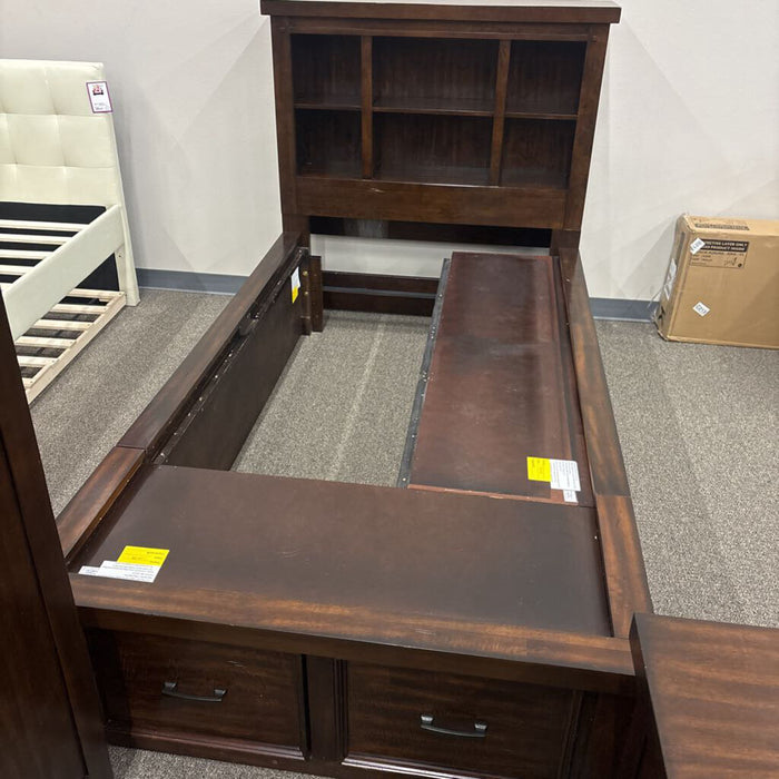3-Pc Twin Dark Wood Capt Bed Set