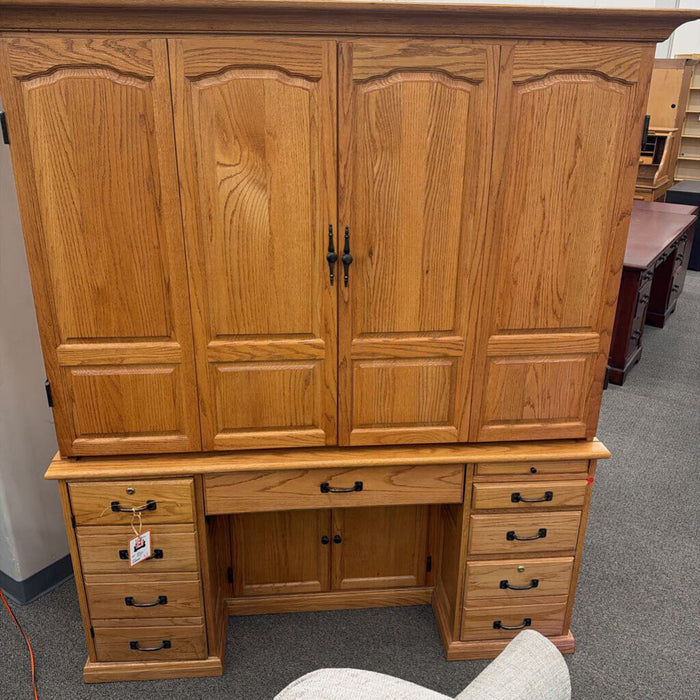 Oak 2 Pc Desk w/ Hutch (Sliding Desk Top)