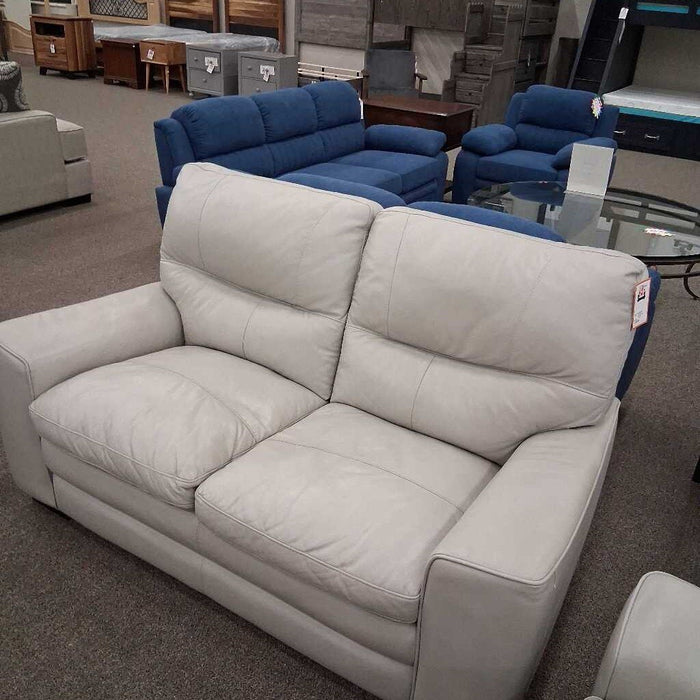 White Faux Leather Loveseat (Has Wear)