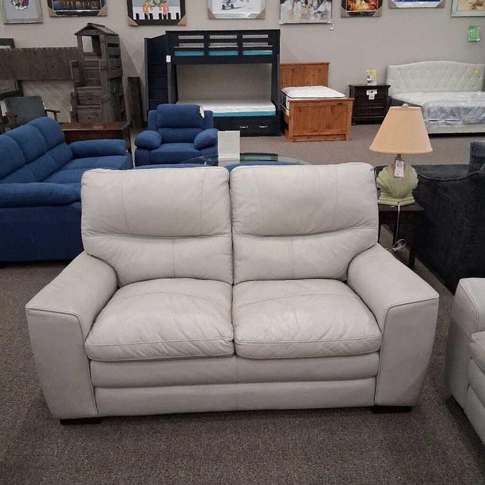 White Faux Leather Loveseat (Has Wear)