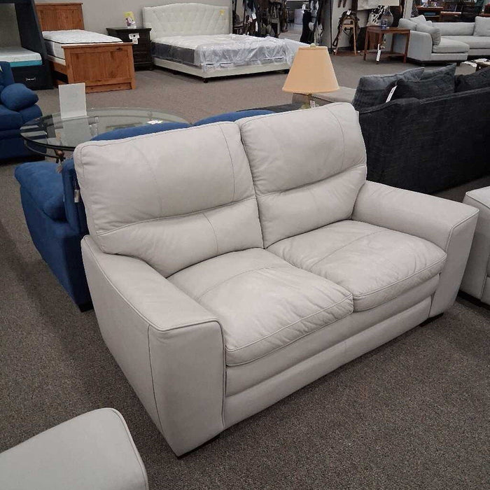 White Faux Leather Loveseat (Has Wear)