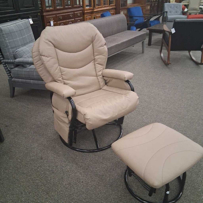 Tan Faux Leather Gliding Chair w/ Ottoman