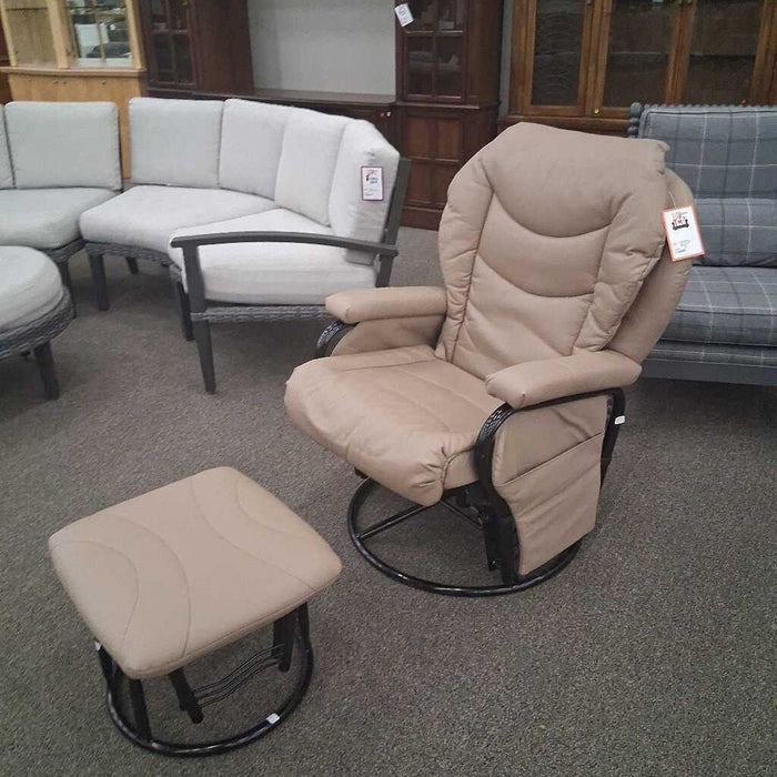 Tan Faux Leather Gliding Chair w/ Ottoman