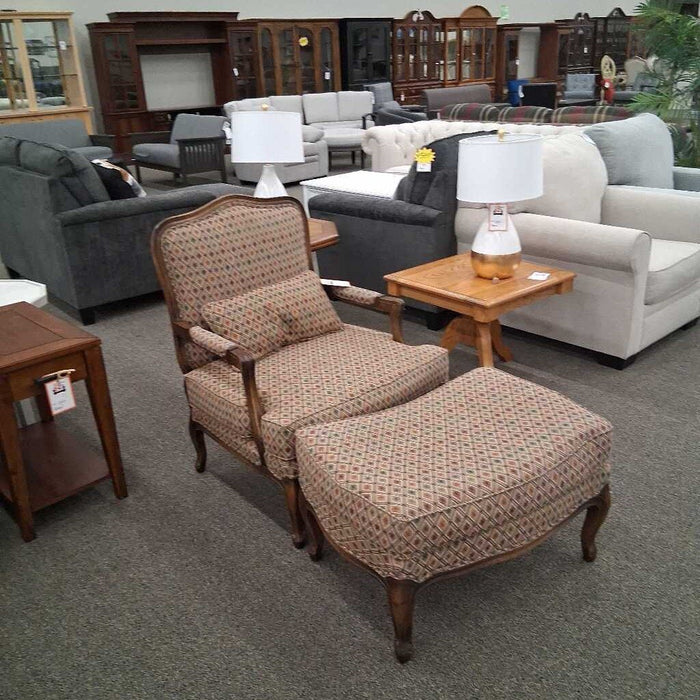 Wood Frame Accent Chair w/ Stool