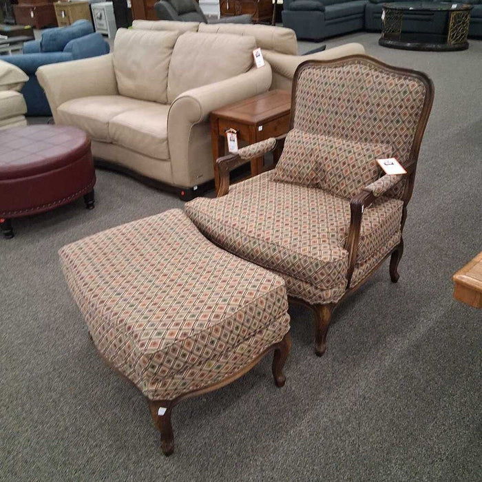 Wood Frame Accent Chair w/ Stool