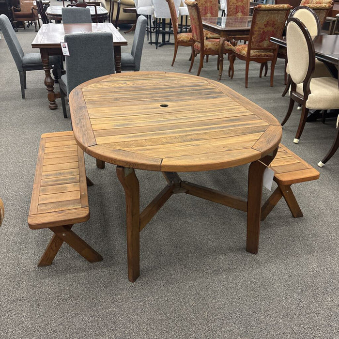 Rustic Pine Patio Table With 2 Benches