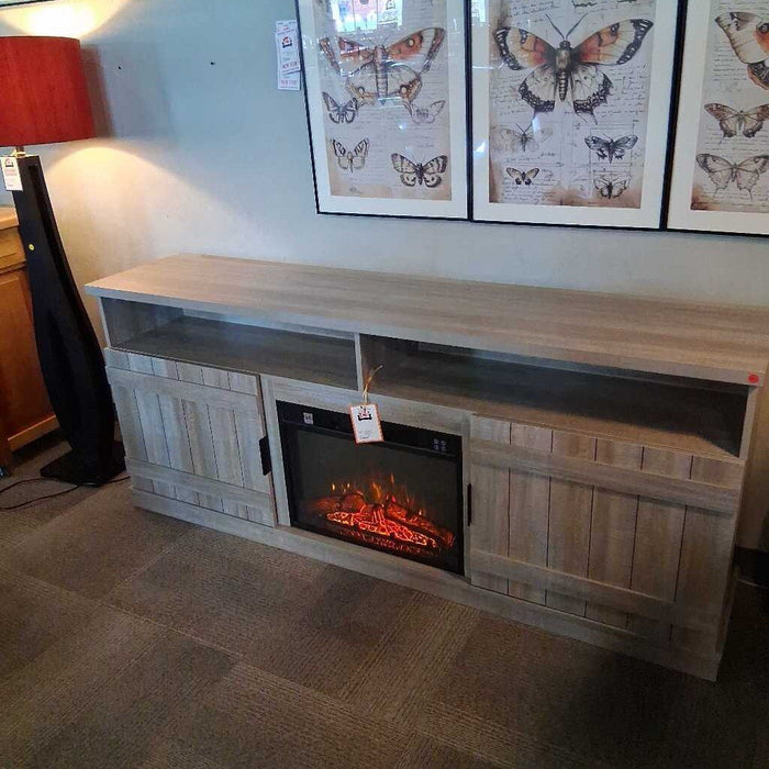 Long Gray Fireplace Media Console