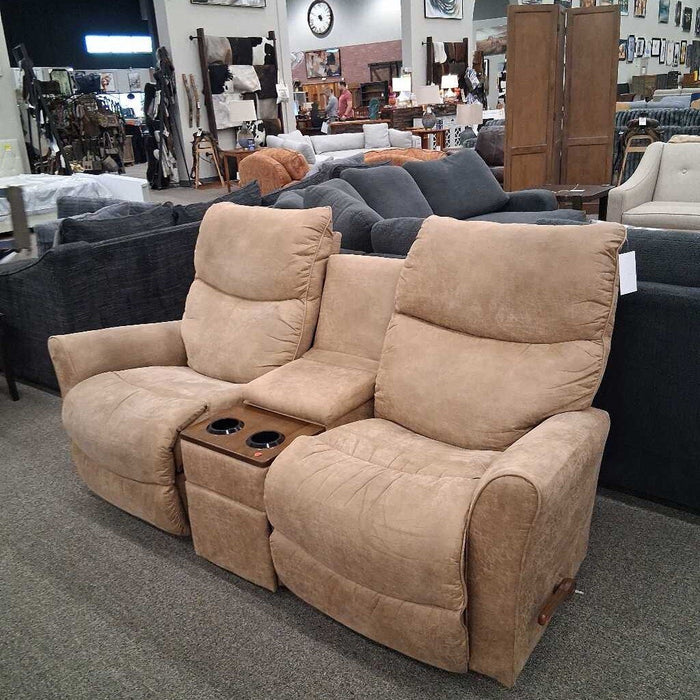Tan "Casey" Rocking Loveseat (Has Wear)