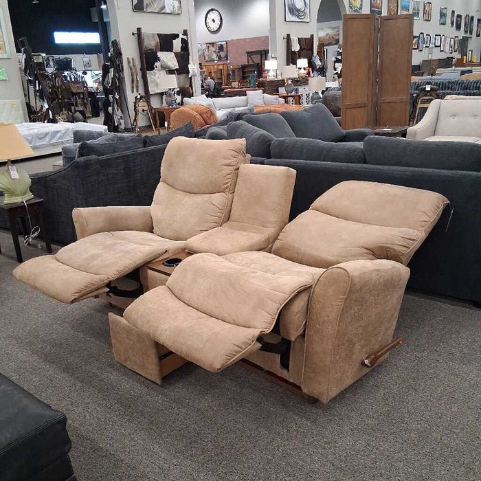 Tan "Casey" Rocking Loveseat (Has Wear)