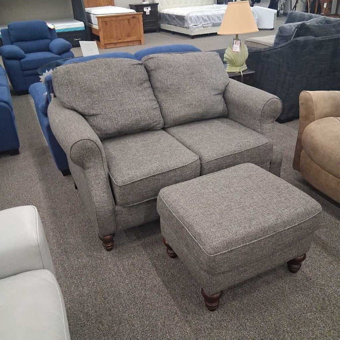 England Gray Fabric Loveseat w/ Ottoman