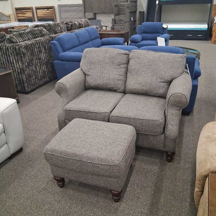 England Gray Fabric Loveseat w/ Ottoman