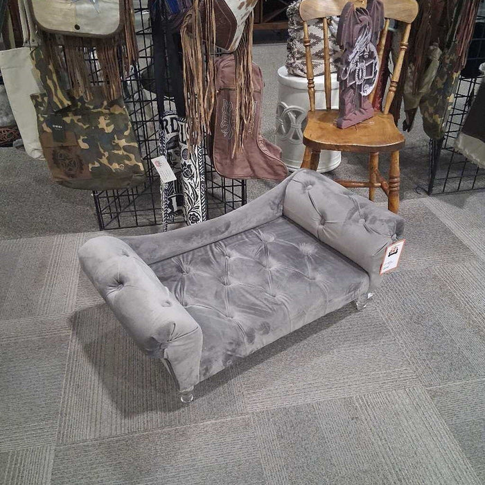Gray Fabric Tufted Dog Bed