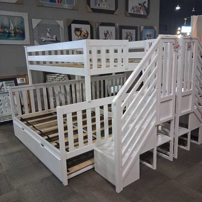 White Twin Over Full Bunkbed w/ Trundle