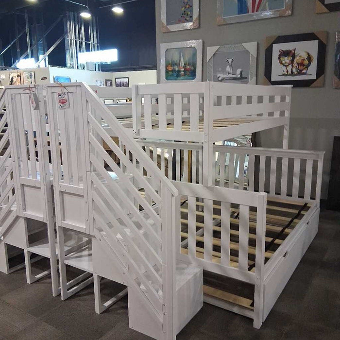 White Twin Over Full Bunkbed w/ Trundle