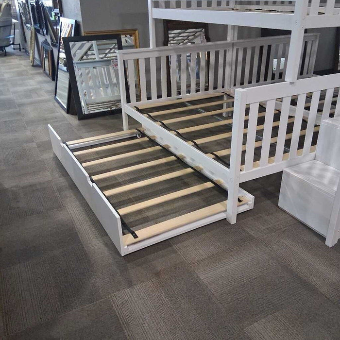 White Twin Over Full Bunkbed w/ Trundle