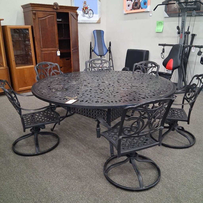 78" Aluminum Patio Table w/ 6 ch & Lazy Susan