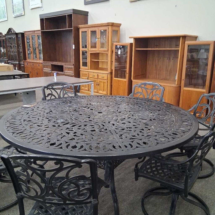 78" Aluminum Patio Table w/ 6 ch & Lazy Susan