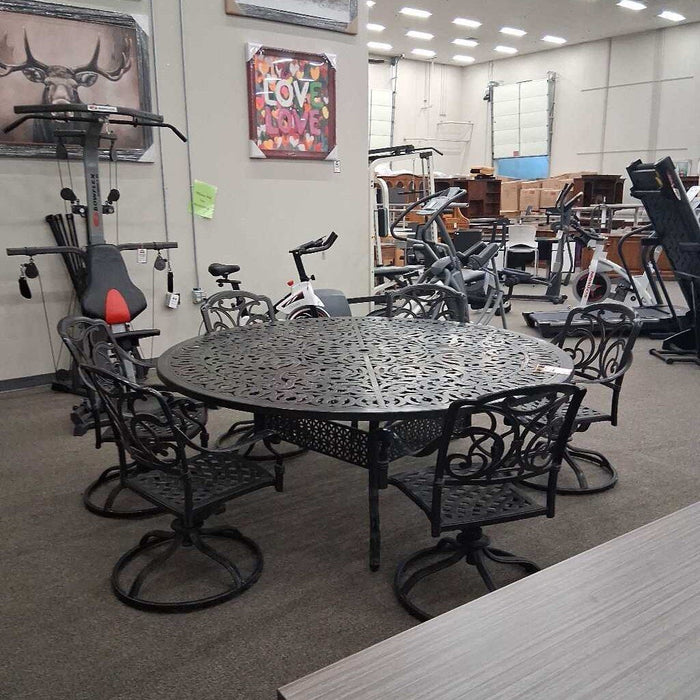 78" Aluminum Patio Table w/ 6 ch & Lazy Susan