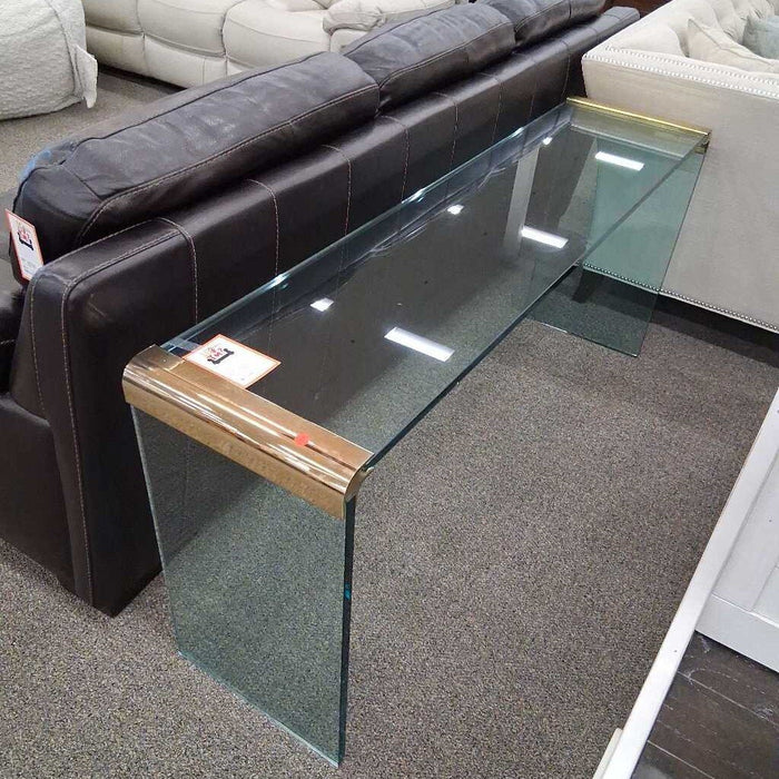 Post Modern Glass & Brass Entry Table (Chipped)
