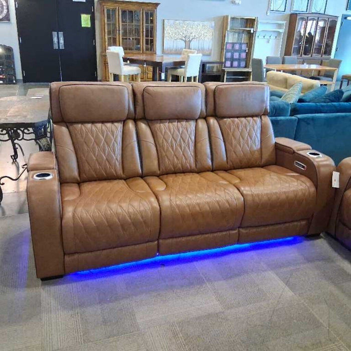 Brown Leather Pwr Rec Sofa (Heat & Massage)