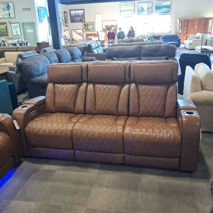 Brown Leather Pwr Rec Sofa (Heat & Massage)
