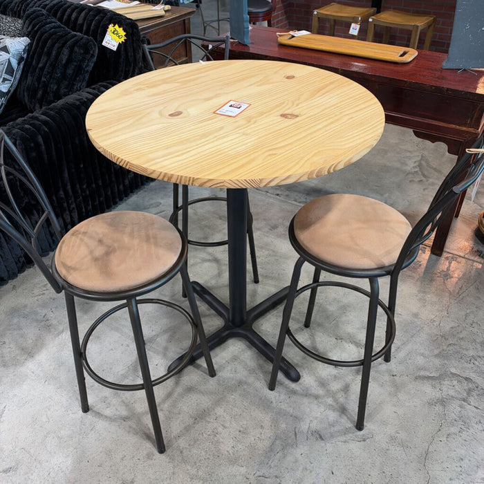 3 Metal Frame Brown Fabric Barstools