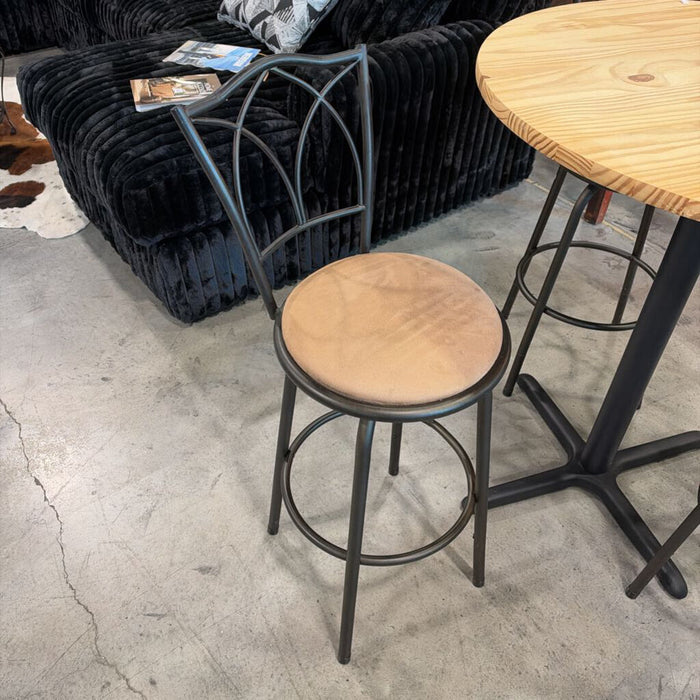 3 Metal Frame Brown Fabric Barstools