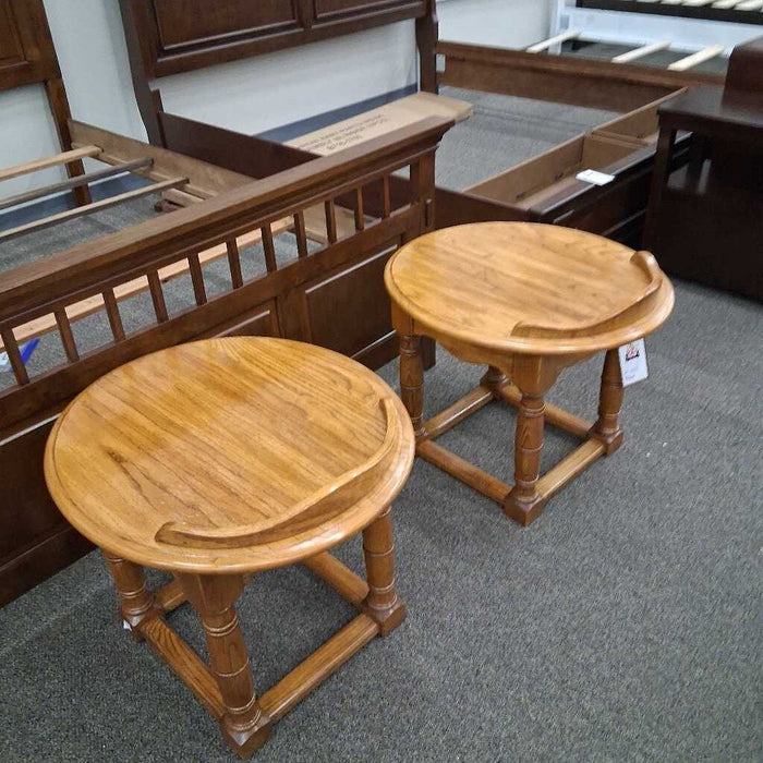 Pair of Round Oak End Tables