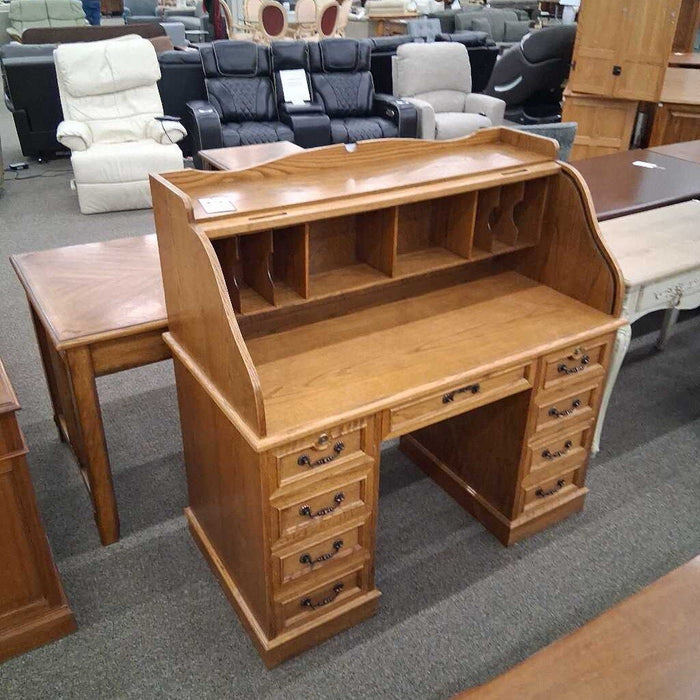 Vintage Dark Wood Rolltop Desk