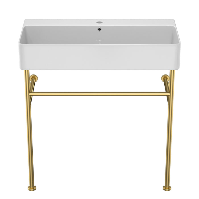 Ceramic Console Bathroom Sink With Overflow