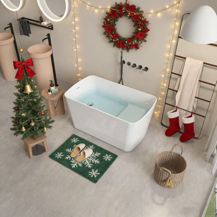 49'' Acrylic Freestanding Soaking Bathtub, Square-Shape Japanese Soaking Hot Tub, Sit-In Design With Chrome Overflow And Drain For Express Delivery 23Amazing-49 (W1920P179228) - Glossy White