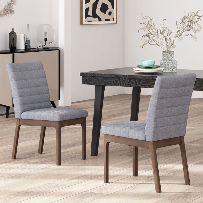 Mid Century Modern Dining Chair (Set of 2) With Channel Stitching - Dark Gray