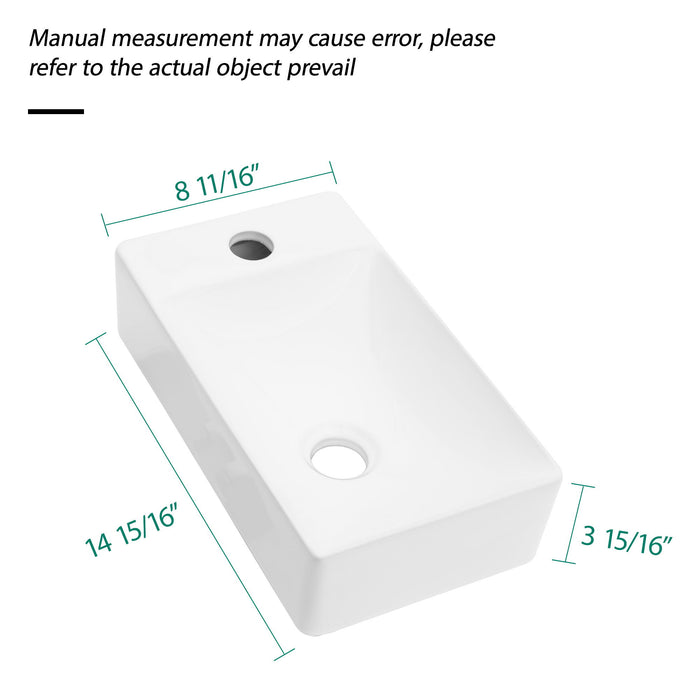 Modern Ceramic Rectangle Wall Mount Bathroom Sink With Single Faucet Hole