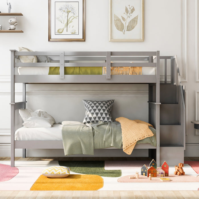 Stairway Bunk Bed With Storage And Guard Rail For Bedroom
