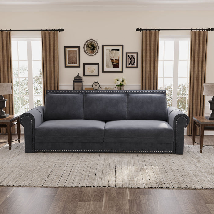 Pull Out Sofa Bed 3 In 1 Velvet Convertible Sleeper Sofa With Nailhead Trim & Rolled Arm, Multi Functional