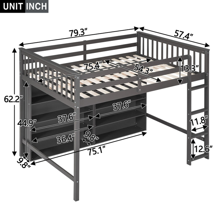 Loft Bed With 8 Open Storage Shelves And Built In Ladder