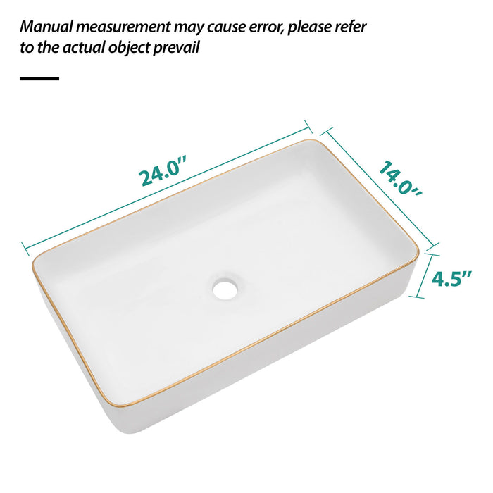 Modern European Style Ceramic Rectangular Vessel Bathroom Sink