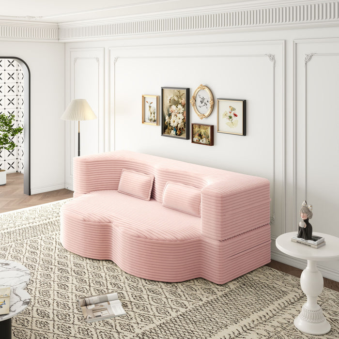 Convertible Plush Corduroy Foam-Filled Sleeper Sofa Bed With 2 Pillows