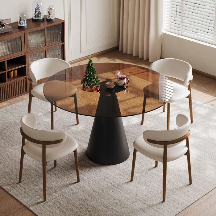 Round Dining Table With With 4 Chairs - Black / Brown