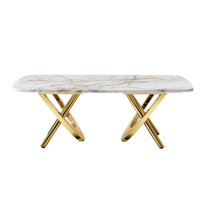 Contemporary Marble Pattern Top Table With Stainless Steel Base