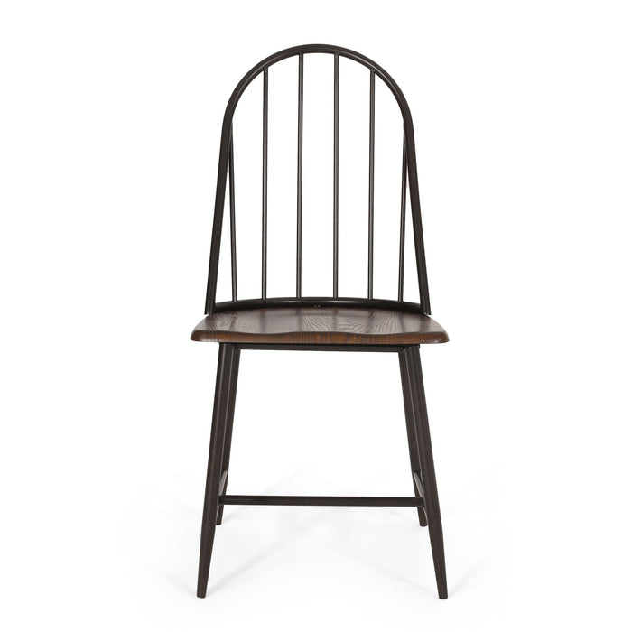 Rustic Farmhouse Style Dining Chair With Spindle Backrest - Dark Brown