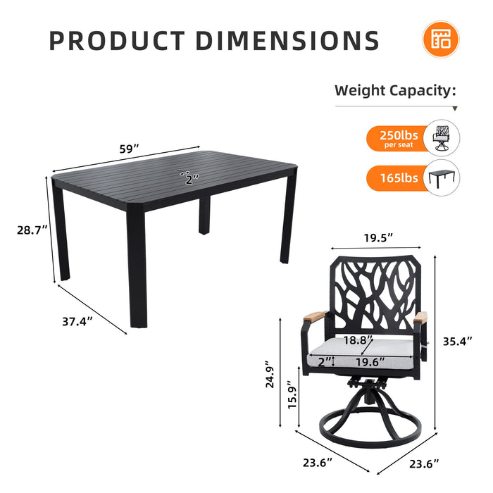 Outdoor Patio Furniture Dining Set With Sunbrella Fabric, Rectangular Table With Umbrella Hole