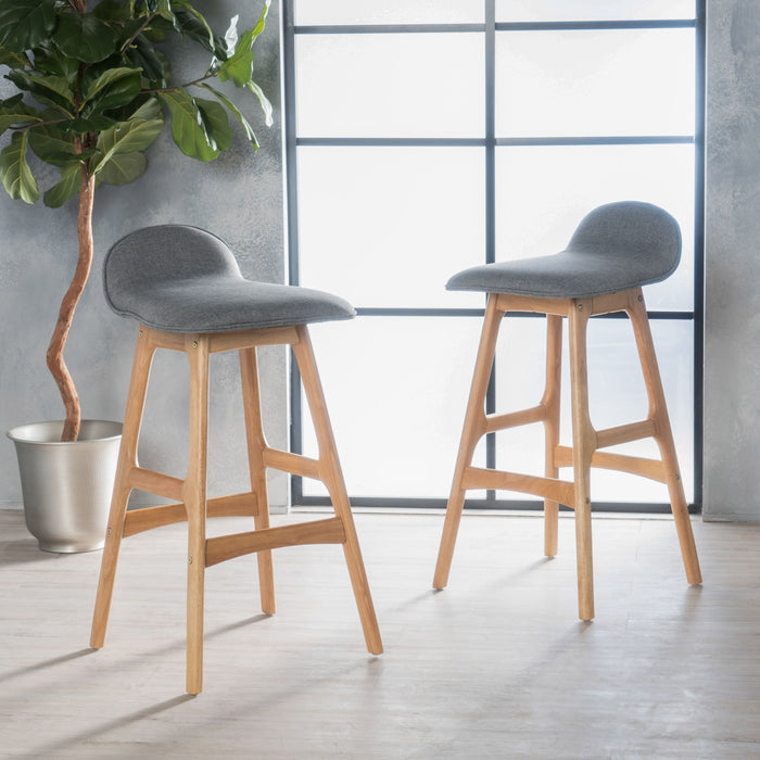 Mid Century Modern Upholstered Low Back Barstools (Set of 2) - Gray / Natural Oak