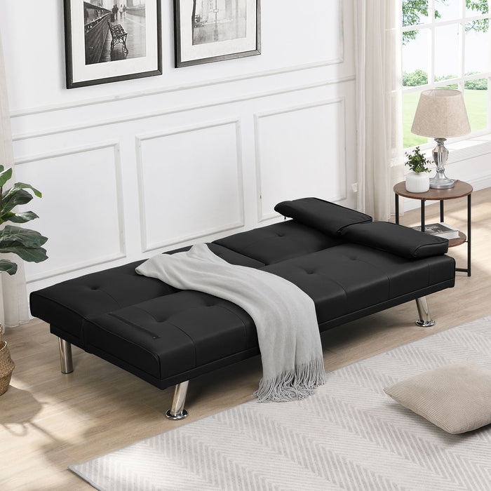 Modern Sofa Bed With Armrest 2 Holders, Wood Frame & Stainless Leg