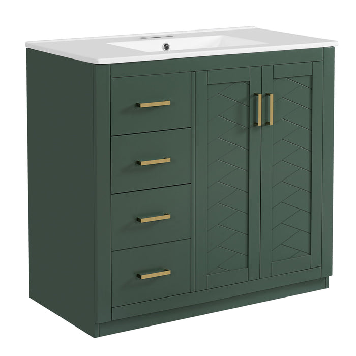 Bathroom Vanity With Sink, Storage Cabinet, Freestanding Set With 3 Drawers & Soft Closing Doors - Green