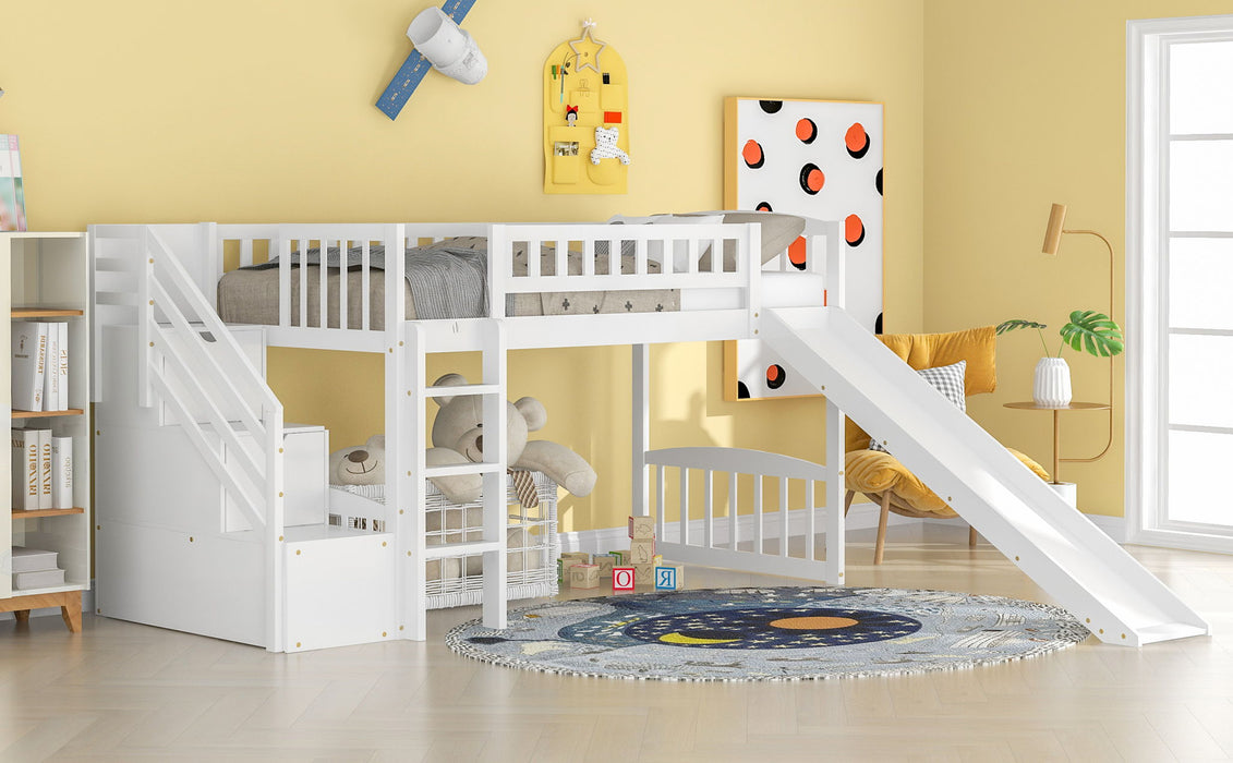 Loft Stairway Bed With 2 Drawers And Slide